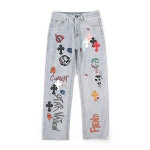 New Chrome Hearts Joker Limited Edition Graffiti Unisex Jeans